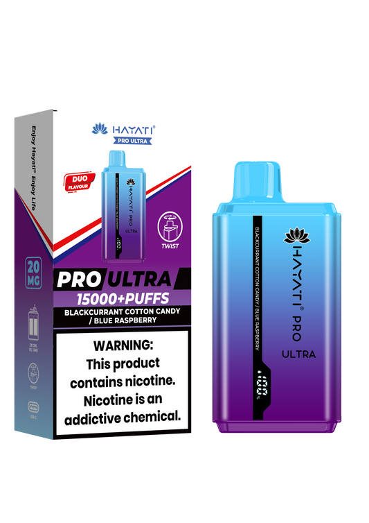 Hayati Pro Ultra 15000 Puffs Disposable Vape-Blackcurrant Cotton / Blue Raspberry Vape Shop Derby