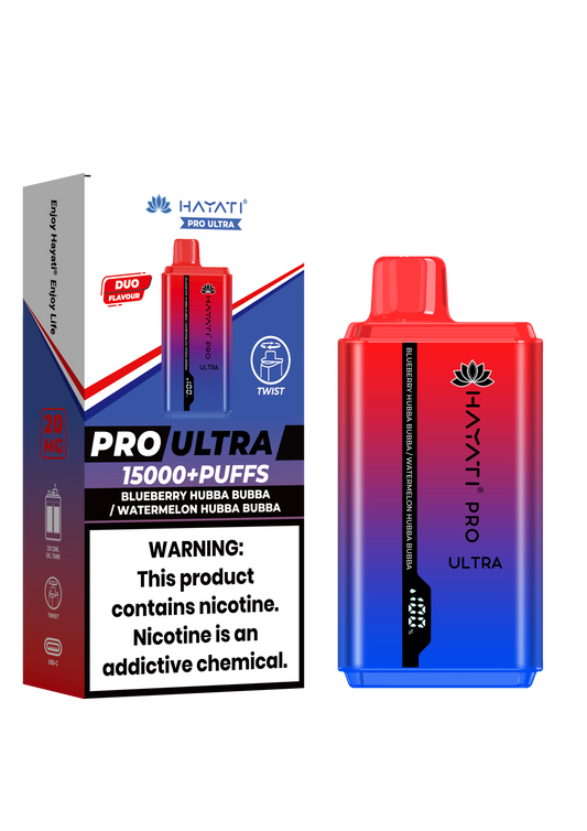Hayati Pro Ultra 15000 Puffs Disposable Vape-Blueberry Hubba Bubba / Watermelon Hubba Bubba Vape Shop Derby