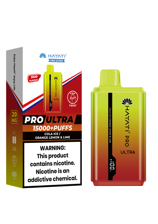 Hayati Pro Ultra 15000 Puffs Disposable Vape-Cola Ice / Orange Lemon & Lime Vape Shop Derby