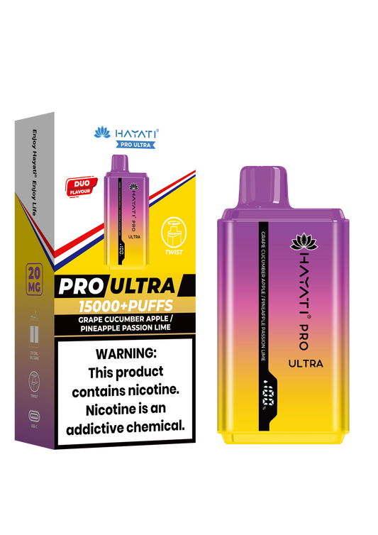 Hayati Pro Ultra 15000 Puffs Disposable Vape - Grape Cucumber Apple / Pineapple Passion Lime Vape Shop Derby