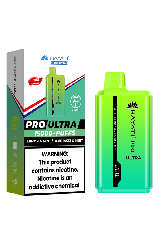 Hayati Pro Ultra 15000 Puffs Disposable Vape - Lemon & Mint / Blue Razz & Mint Vape Shop Derby